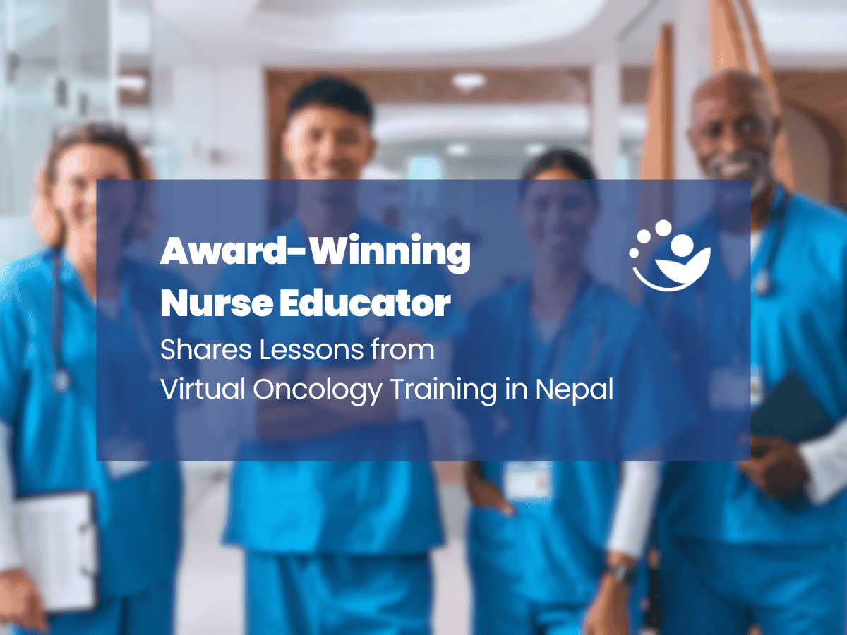 Header image featuring the Binaytara logo, a laptop with a global map, and a title about virtual oncology training in Nepal to reduce cancer health disparities.