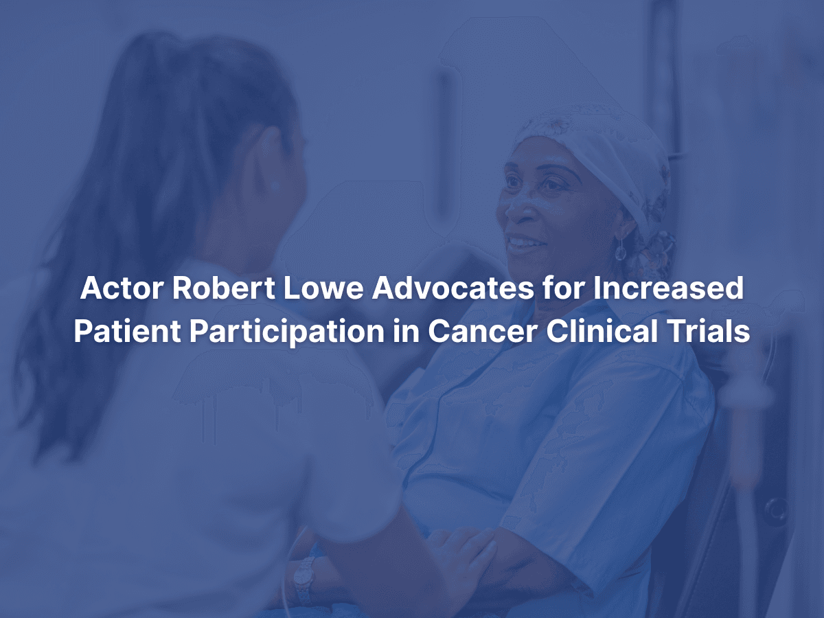 A cancer patient smiles and holds hands with a healthcare provider during treatment, illustrating the importance of participation in clinical trials.