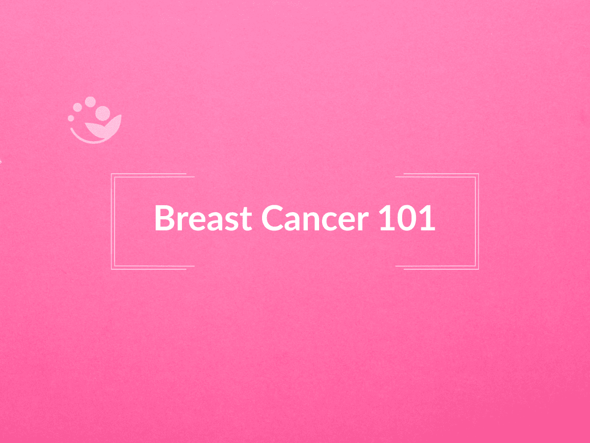 Breast Cancer 101 title graphic on pink background with Binaytara icon.