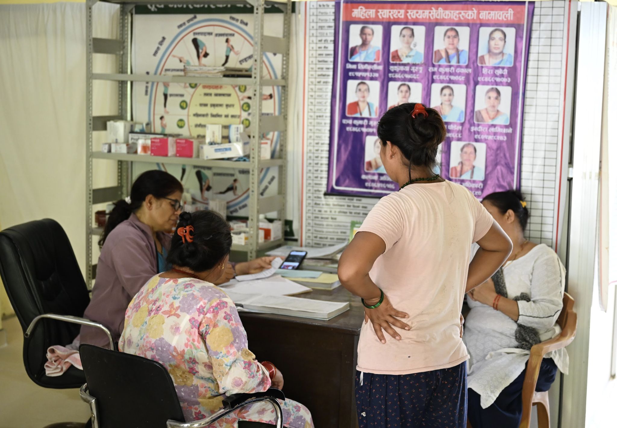 Women receiving follow-up care and consultations for cervical cancer at a clinic in Nepal.