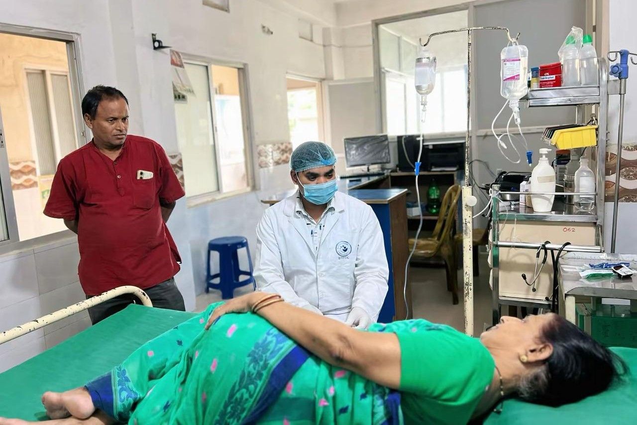 Cancer patient Premkala Jha receiving care at Binaytara Cancer Center in Janakpur, Nepal